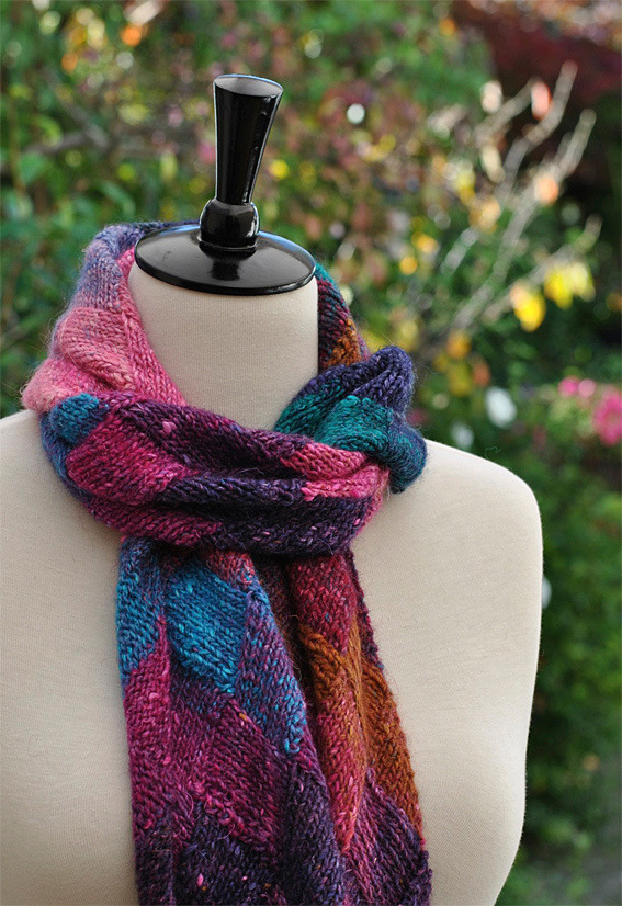 wool scarf Entrelac scarf hand knit scarf pink scarf scarf blue scarf