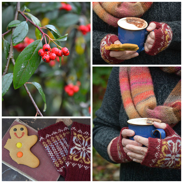 Red Fair Isle Fingerless Mitts Collage