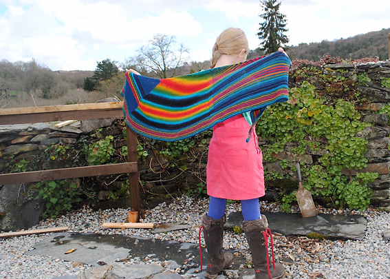 Tara wearing her Chadwick Shawl