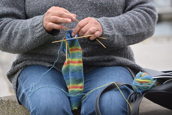 World Wide Knit in Public Day and the Titanic building